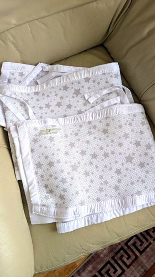 BreathableBaby Mesh Liner 2 pcs Cot Bumper White & Grey Stars Print 145cm