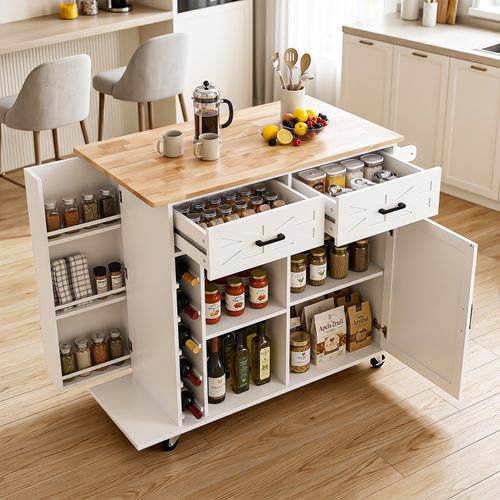 Kitchen Island with Side Storage Rack Mobile Kitchen Trolley Cart w/ Cabinet Xsd — image 2