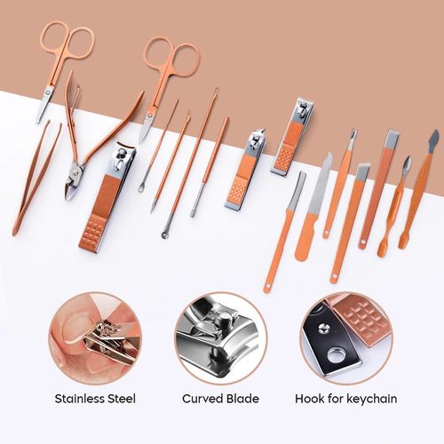 18PC Manicure Pedicure Set Nail Clippers Cutter Grooming Kit Pink Travel Case UK — image 7