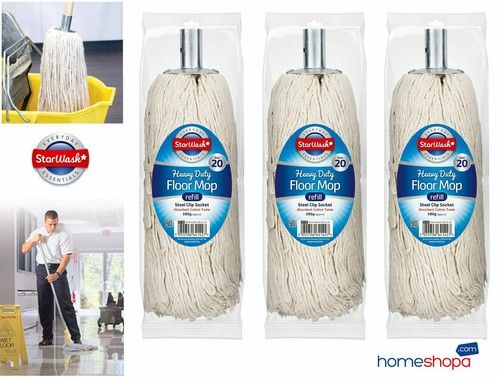 Cotton Floor Mop Extra Large Heavy Duty X3 Twine Head Refill Metal Socket Size20