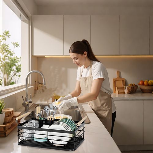 Handle Kitchen Dish Drainer Rack with Drip Tray Cutlery Holder — image 6