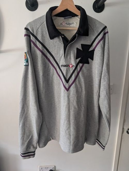 Vintage Neath RFC Rugby Long Sleeve Shirt Jersey Macron Grey Mens XXL