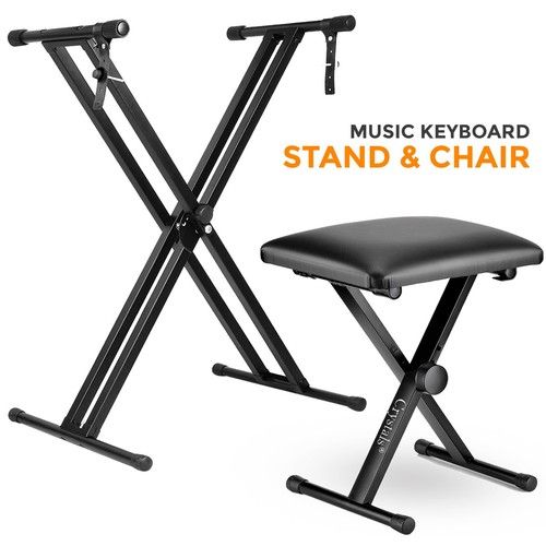 ADJUSTABLE FOLDABLE PIANO STOOL KEYBOARD BENCH PADDED SEAT AND KEYBOARD STAND