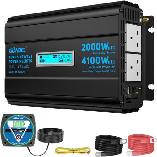 2000W Pure Sine Wave Power Inverter DC 12V to AC 240V 4000W Surge Peak Power for