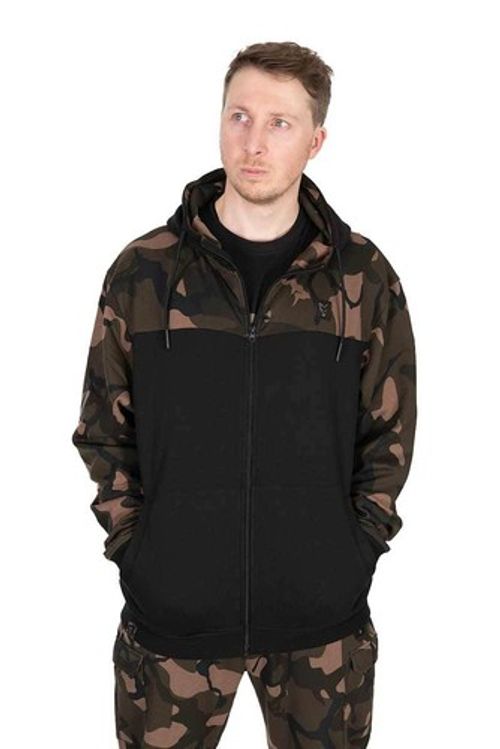 Fox Carp Fishing Clothing Range - L/W Black & Camo Split Zip Hoody - All Sizes