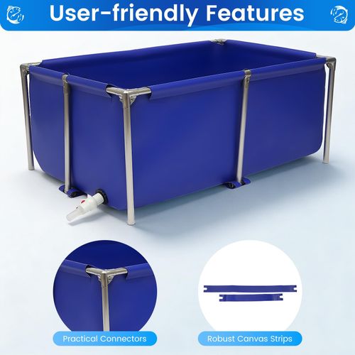 Canvas Above Ground Fish Pond, Foldable Blue Aquarium Pool with Drain Valve — image 3