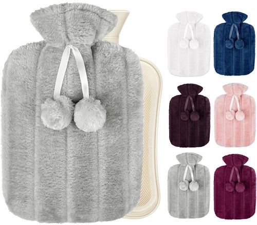 Hot Water Bottle With Cover Fleece Luxury Soft Fluffy 2L Large Rubber Faux Fur