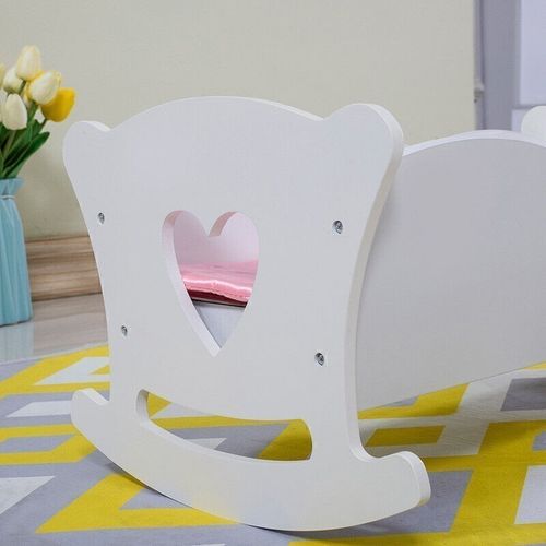 White Dolls Cradle Crib Cot with Bedding Set for 18-20" Dolls Wooden Rocking Bed — image 9