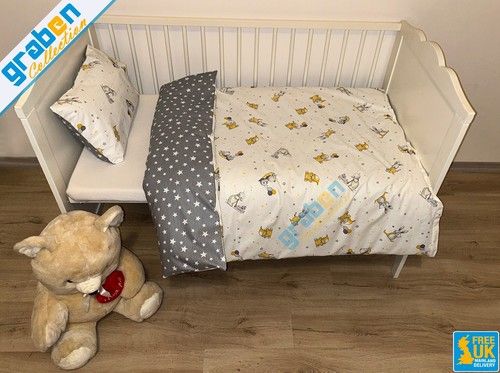 100% COTTON POPLIN BEDDING SET FOR Cot Bed, Duvet Cover&Pillowcase 100cm x 135cm