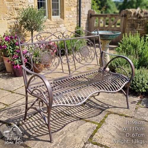 Garden Bench Metal Ornate Antique Iron French Rustic Style Indoor Outdoor Seat