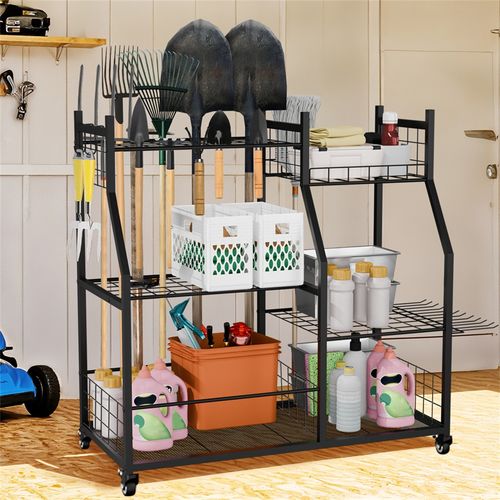 Garden Tool Organizer with Lockable Wheels Heavy Duty Garage Tool Storage Basket — image 2