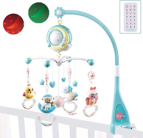 Baby Crib Mobile 4-in-1 with Star Projector, Night Light, Music & Remote