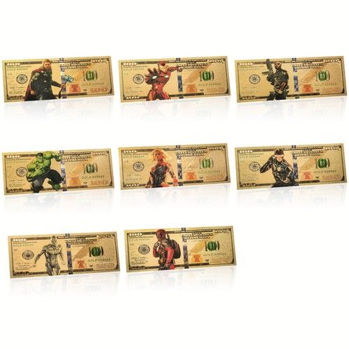 Pack of 16 24k Gold Foil Plated Marvel's Avengers Super Hero Gold Banknote Gift