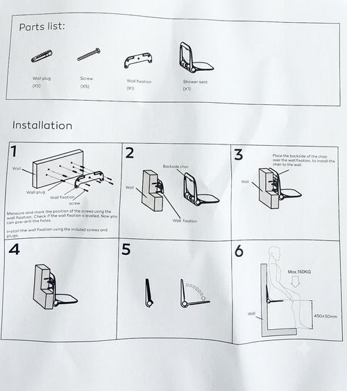 Folding Shower Bench Wall Mounted Flip-up Bath Seat Bathroom Chair - Max 160kg — image 3