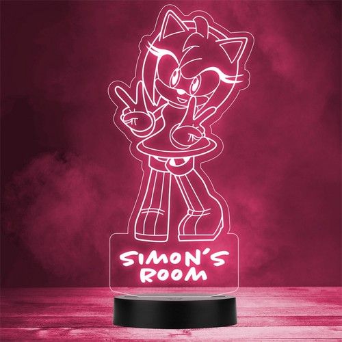 Amy Rose Sonic Hedgehog Character Personalised Gift Any Colour LED Night Light