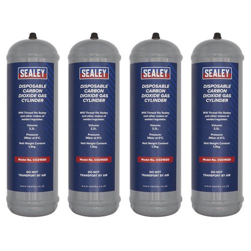 Sealey 430g 2.2L, Disposable Argon/Carbon Dioxide Gas Cylinder - Pack of 4