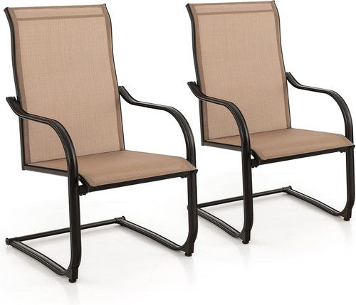 Outdoor Dining Chairs Set of 2, Garden Chairs with C Spring Motion, Breathable F