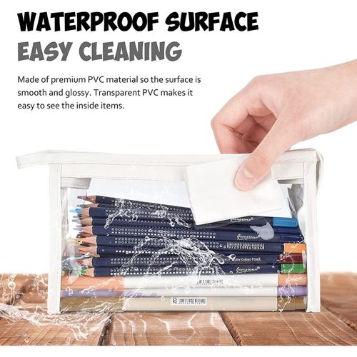 Clear Plastic Pencil Case Large Capacity Exam Big Cosmetics School College x2 — image 7