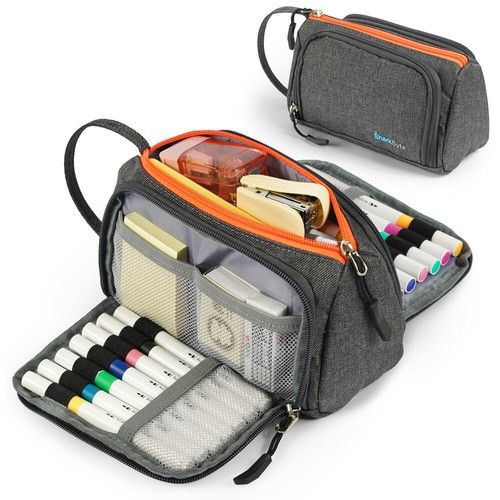 Large Capacity Pencil Case 3 Compartment Stationery Pouches Makeup Bag Storage