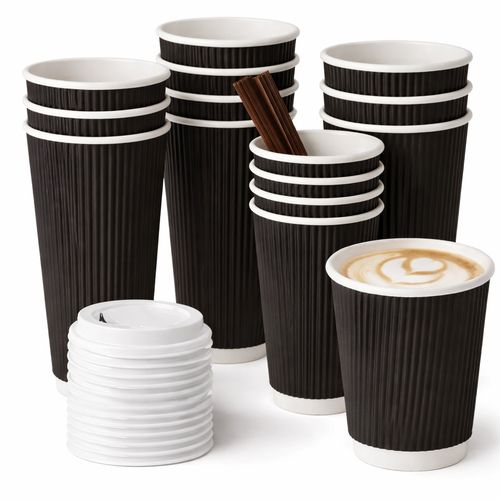 12oz Ripple Disposable Coffee Cups with Rpet Lids –Paper Takeaway Hot Cold Drink — image 5