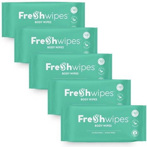 FreshWipes Body Wipes 5 Pack Bundle - Biodegradable Wipes Large Bed Bath Wipes