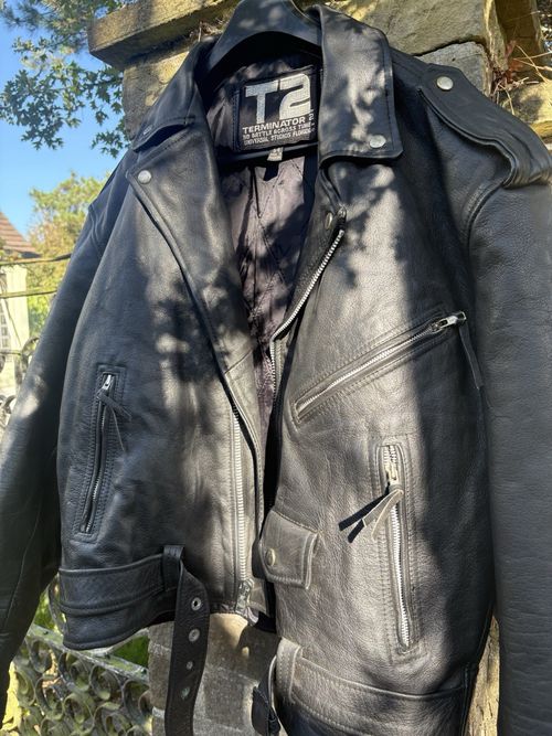 Terminator 2 3D Battle Across Time T2 Black Leather Jacket Size 54 XL — image 2