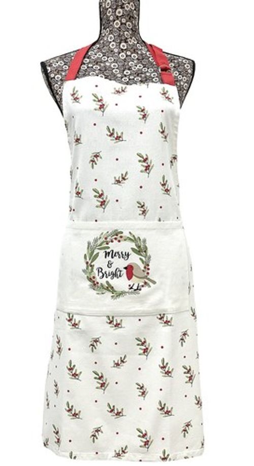 Berry Botanical Robin Christmas Apron Pocket Chefs Butcher Cooking Baking BBQ