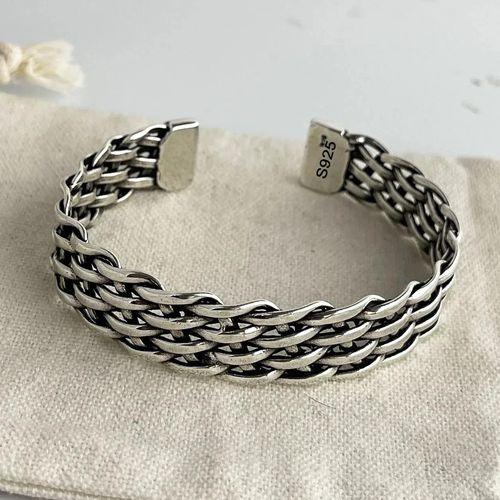 Solid 925 Sterling Silver Mens Heavy Woven Torque Bangle Cuff Bracelet UK NEW — image 1