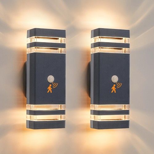 CELAVY Up Down Outside Lights with Motion Sensor, PIR 2 Packs, Dark Grey