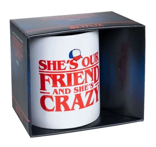 OFFICIAL NETFLIX STRANGER THINGS SHE'S OUR FRIEND & SHE'S CRAZY COFFEE MUG NEW!