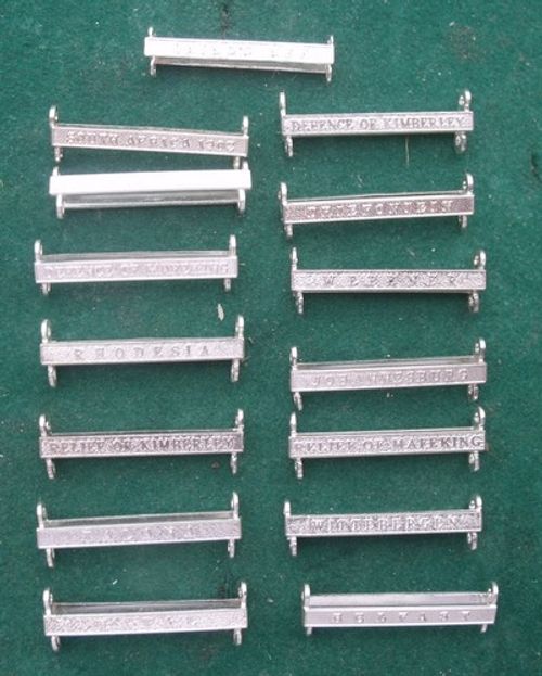 FIFTEEN COPY BOER WAR QSA DIFFERENT MEDAL CLASPS, BARS, FOR A FULL SIZE MEDAL.