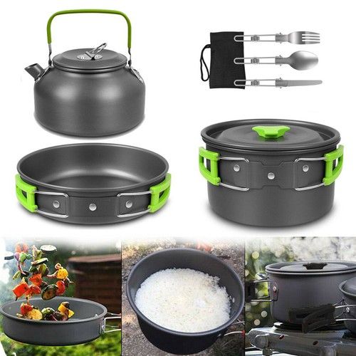 Camping Cookware Set Outdoor Cooking Pot Pan Kettle Gas Stove Kit Picnic Hiking
