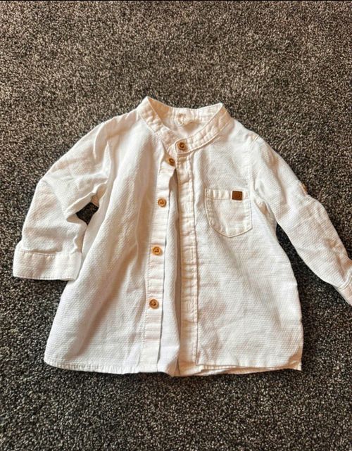 H&M White Cotton Button-Up Shirt Long Sleeve Collared Pocket 3-6 Months — image 1