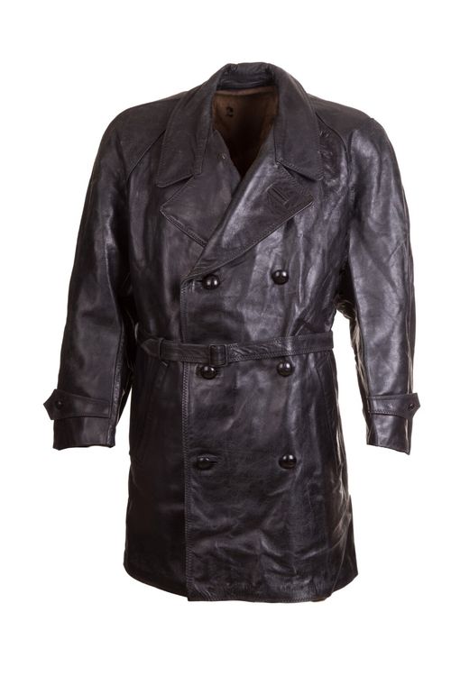 60'S Leather Biker Coat Jacket Double Breasted Italian Ex Govt Wool Lined Black — image 5