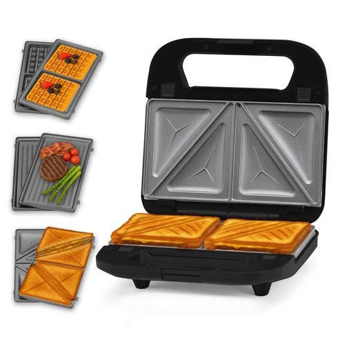 3 in 1 Snack Maker Sandwich Toaster Grill Waffle Maker 750W Black