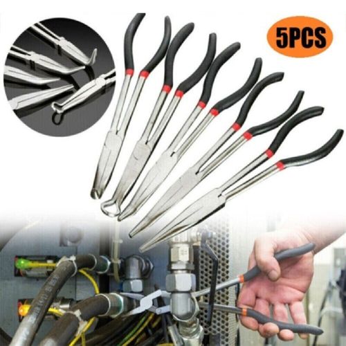 5Pcs 11" Long Reach Nose Pliers Straight Bent Tip Mechanic Equipment Hand Tool — image 4
