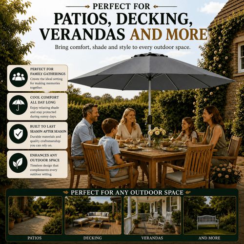 Garden Parasol Patio Table Umbrella Sun Shade Crank Handle Waterproof 2.7M — image 8