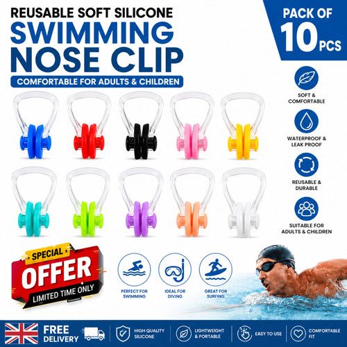 10pcs Reusable Silicone Swimming Nose Clips,Soft Comfortable for Adults Kids