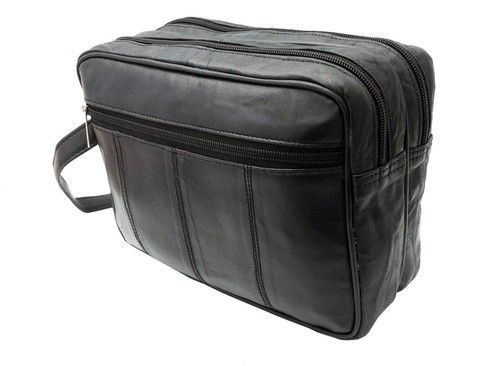 Mens Large Soft Genuine Leather Toiletry Travel Wash Bag Travel Kit Overnight