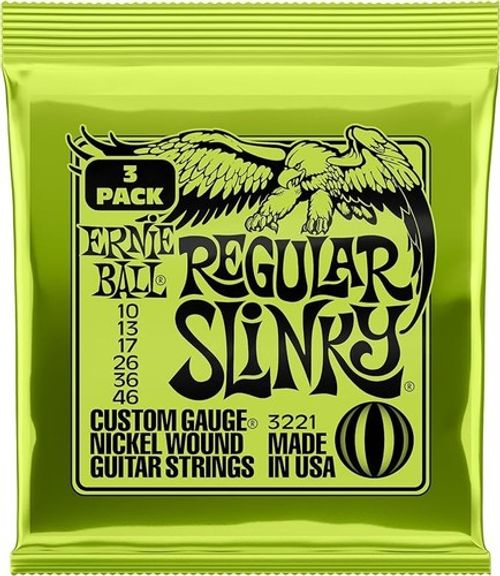 3x Ernie Ball Regular Slinky Electric Guitar Strings 10-46 + 3 Guitar Picks