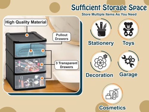 4 x Uni Handy 3 Tier Plastic Drawers Storage Chest Tower Office Home School — image 12
