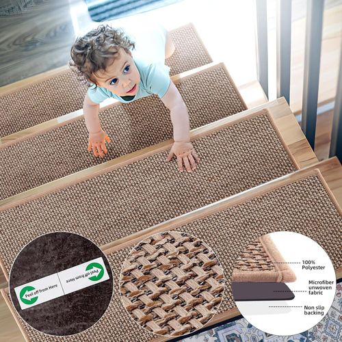 YISUN 15 PCS Non-Slip Stair Treads, Carpet Treads for Stairs, Non Skid Rubber Ba — image 4