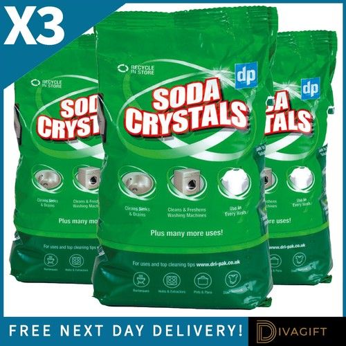 3 x DRI PAK SODA CRYSTALS 1KG BAG FOR HOUSEHOLD CLEANING UNBLOCK DRAINS SINKS