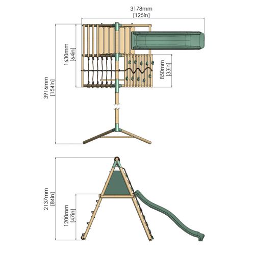 Double Wooden Swing Set with Climbing Wall and Slide - Stagwood I Waltons — image 9