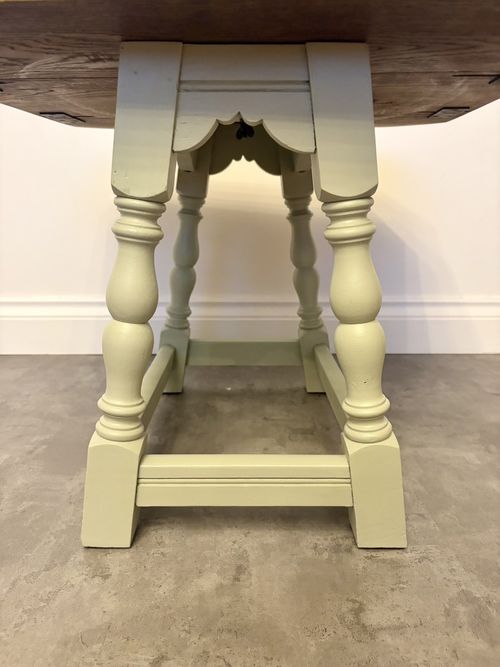 Vintage country Solid Oak Drop Leaf Swivel Top Occasional Side Table sage green — image 8
