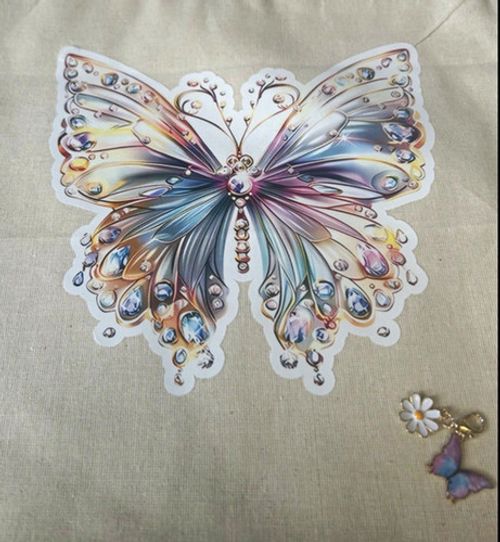 Beige Tote Bag With Handle Novelty Butterfly Print Multicolour 10 x 6 in