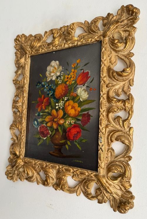 Vintage oil painting Still life Flemish Flowers signed framed 24/30cm — image 5