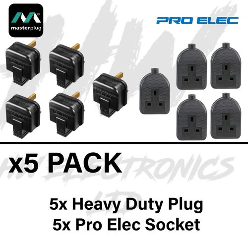 Black Rubber Composite Plug & Socket 13A Heavy Duty Mains Electrical 3pin 13 AMP — image 1