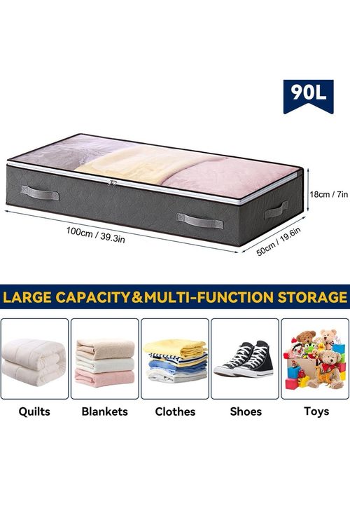 2 Pack 90L Underbed Storage Bags, Under Bed Storage Box With Lid, Clothe... — image 7