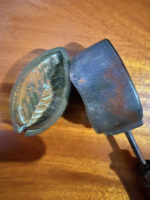 French Antique Millinery Tool: Brass & Iron Press (Leaf Design) — image 5